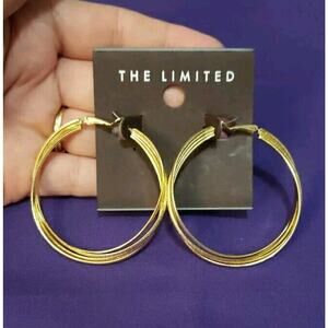 The Limited Hoop Earrings, 4 Layer Twisted Design, Smooth And Textured Gold Tone